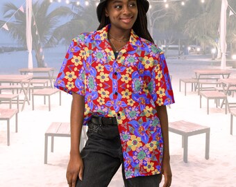 Tropical Floral Oversized Button Shirt – Lightweight Summer Statement Shirt