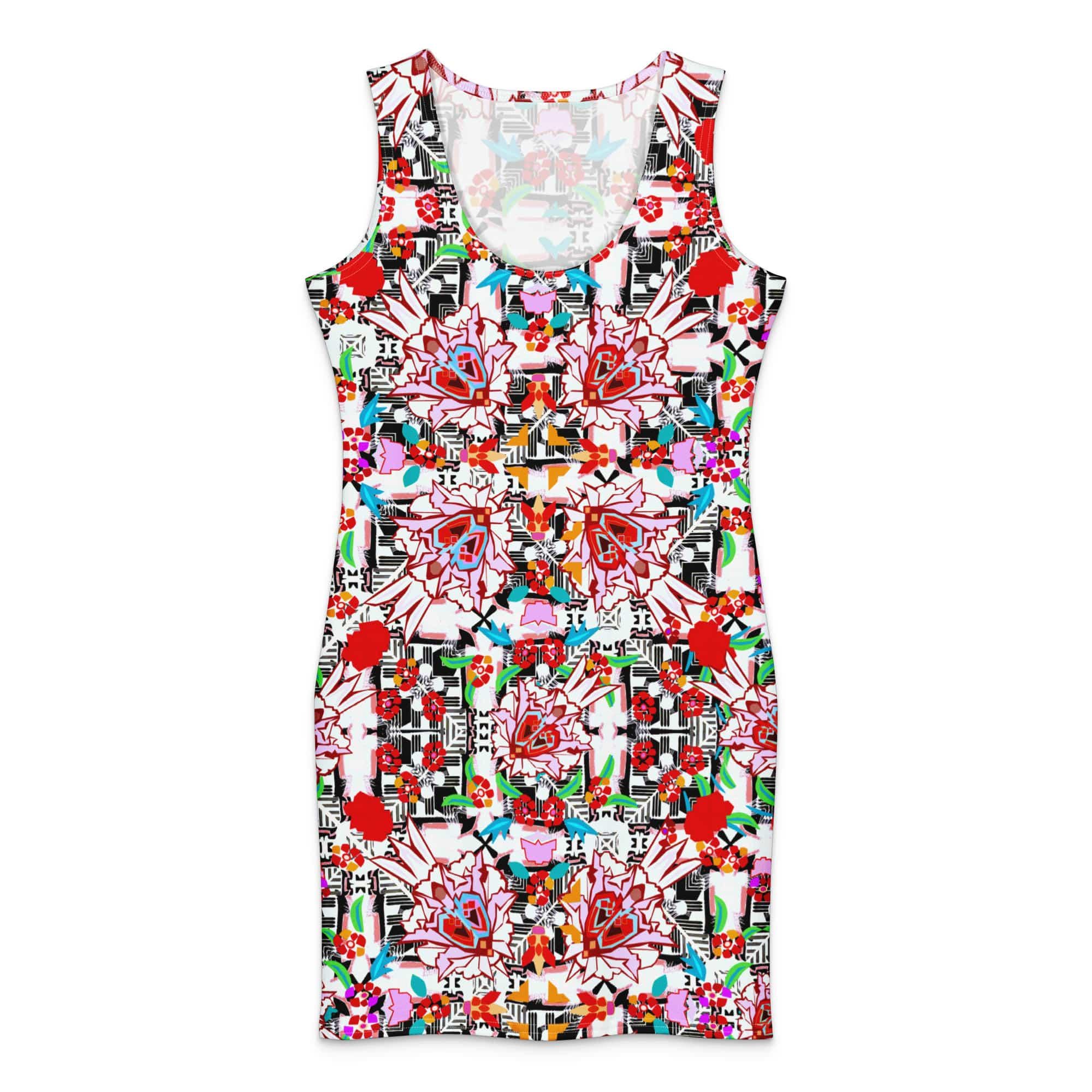 Floral Bodycon Dress, Sleeveless Scoop Neck, Knee Length, Summer Party