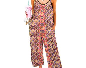 Golden Mosaic Geometric Print Spaghetti Strap Jumpsuit