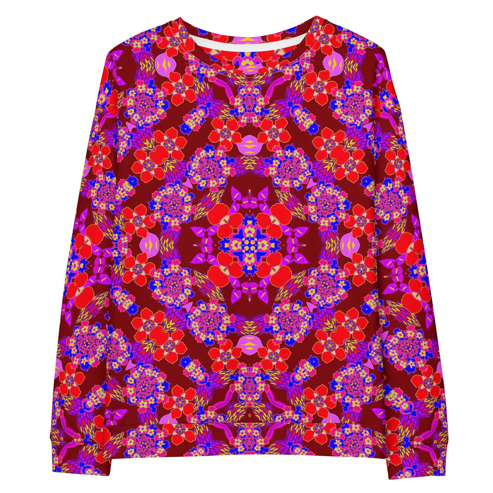 Floral Sweatshirt | Bold Red Pink Purple Pullover | Mother's Day Gift | Gift for Her