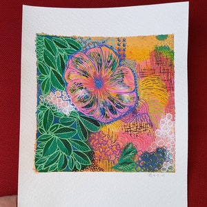 Vibrante giardino fantasy astratto. Opere d'arte colorate con acrilico e pennarello su carta. Perfetta decorazione d'interni e regalo unico sul muro