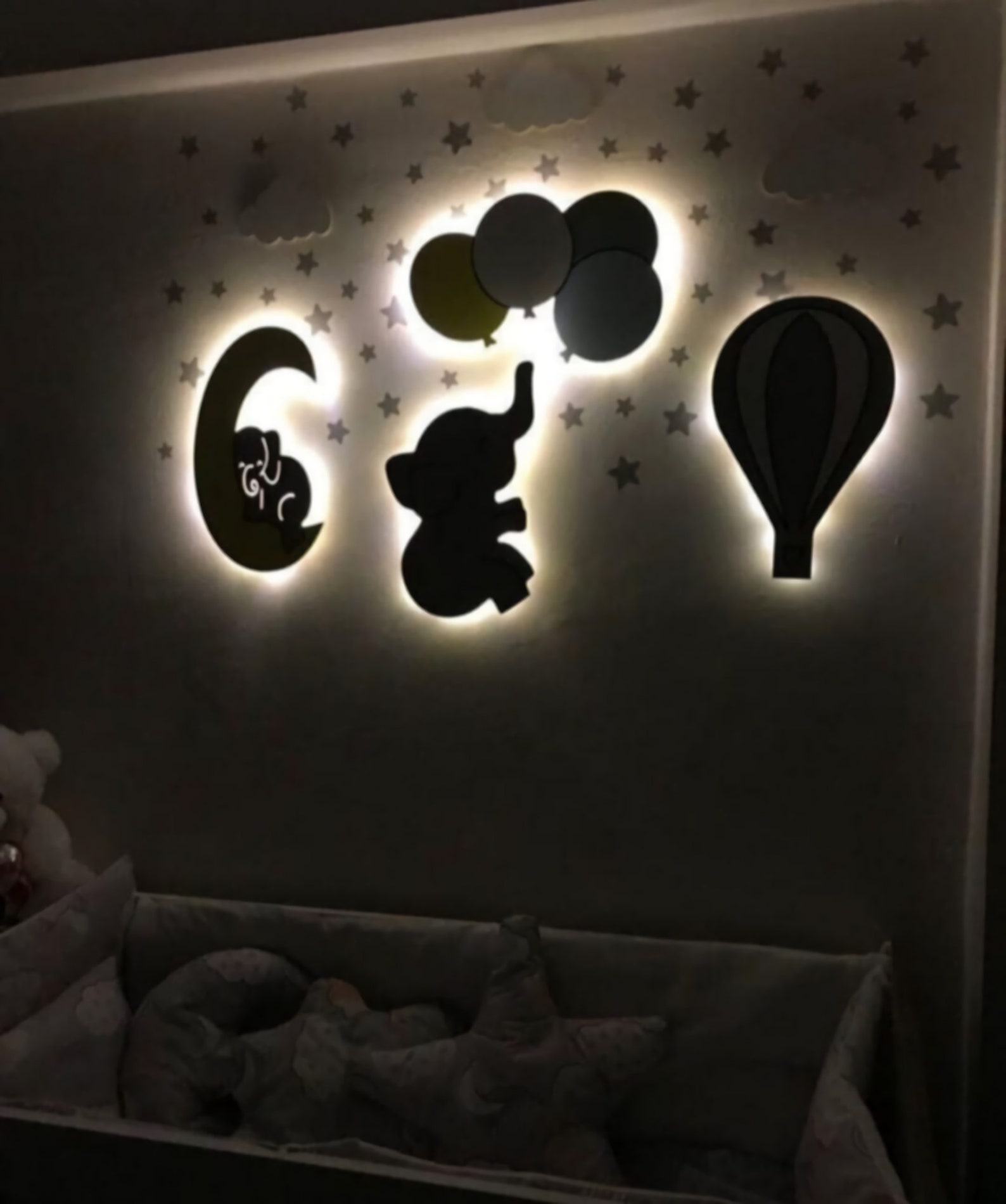 Set of 4 Nursery Lighting, Baby Room Lamp, Ballon Lamp, Elephant Lamp