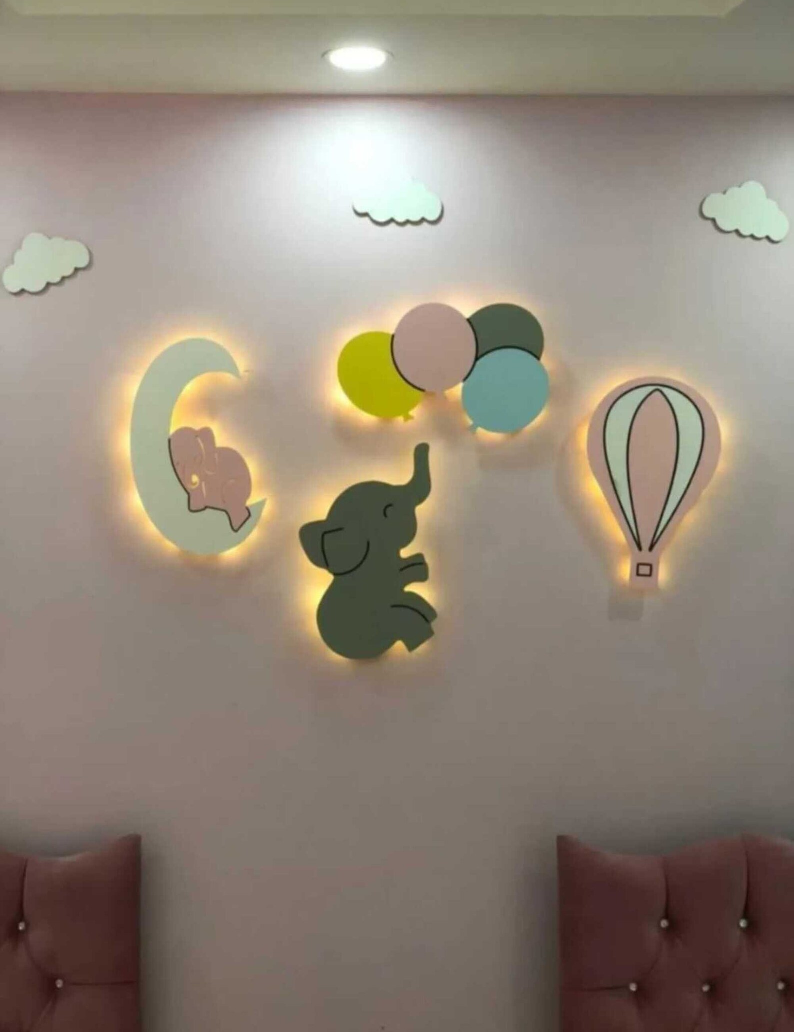 Set of 4 Nursery Lighting, Baby Room Lamp, Ballon Lamp, Elephant Lamp