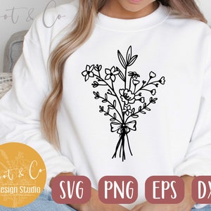 Wildflowers svg, Flower svg, Floral svg, Shirt, Line drawing bouquet svg, flower shirt svg, SVG,PNG, EPS, Instant Download, Cricut