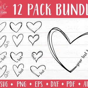 Doodle Heart SVG Bundle - Heart Shape SVG Bundle - Hand Drawn, Valentine Heart, Name frame - svg, png, dxf, pdf, ai - Digital Download