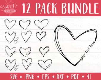 Doodle Heart SVG Bundle – Hand Drawn Heart Shapes, Valentine, Name Frame (Digital Download)