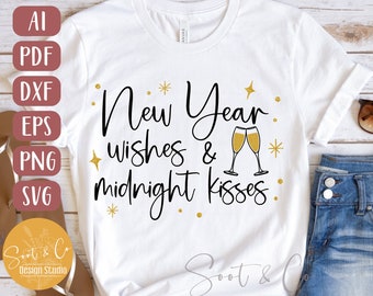New Year's Eve Midnight Kisses SVG – T-Shirt Design (Digital Download)