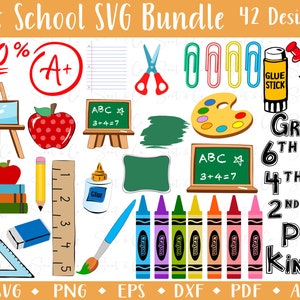 School Supplies SVG Bundle, Back to School SVG for Cricut, Apple svg, Pencil svg, School books svg, cut file cricut, Digital Download