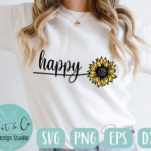 Happy Sunflower svg, Flower svg, Floral svg, Happy svg, Sunflower svg, SVG,PNG, EPS, Dxf, Cricut Descarga digital