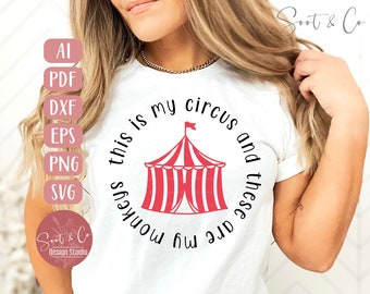 Mama SVG-Design - Zirkusaffen SVG-Design für Cricut - Dies ist mein Zirkus-Shirt, lustiges Shirt-Design, SVG, PNG, PDF - Digitaler Download