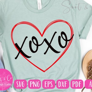 Valentine&#39;s Day SVG design - XOXO heart SVG - Valentine sublimation shirt - svg, png, dxf, pdf, ai - Digital Download