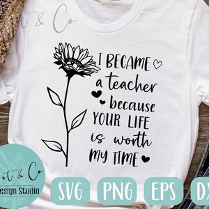 Teacher svg, Teacher&#39;s Shirt svg, Sunflower svg, School svg, Worth my time, SVG,PNG, EPS, Dxf, Instant Download