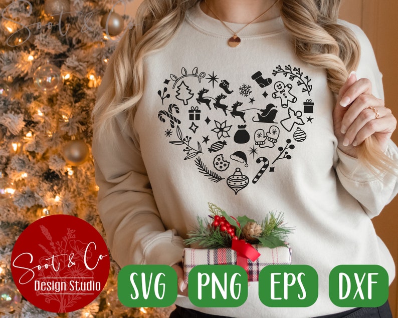 Christmas Heart SVG Design – Holiday Cut File (digital Download) - Etsy