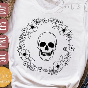 Skull Wreath svg,  Halloween svg, Skull svg, Flower Wreath SVG,PNG, EPS, Dxf, Download, Cricut, Stencils, Transfers