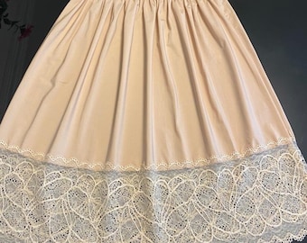 Soft Cotton And Silk Mix Breathable Half Slip Underskirt Beige Colour With Extra Wide Cotton Lace Edging Light Weight Cool Summer Skirt