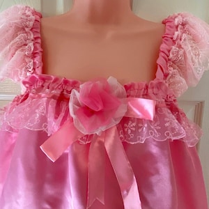 Sissy Pink Satin Baby Doll Nighty Negligee Dress Set, Cami top Pantie Set, Men&#39;s Lingerie Cosplay Fancy Dress CD TV