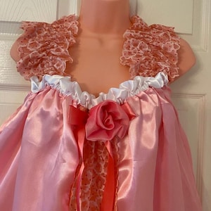 Sissy  Baby Doll Nighty Negligee Dress Set , Pink Satin and Lace Cami top and Pantie , Men&#39;s and Women  Lingerie Cosplay Fancy Dress CD TV