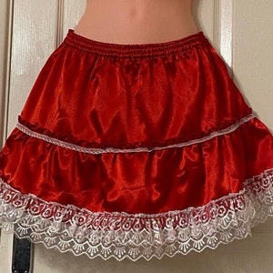 Valentine Red Satin Skirt Cherry Red and White Lace Party Skirt,  Men and Women, Cosplay Fancy Skirt CD TV