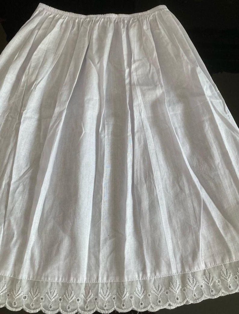 White Half Slip Anti Statics Petticoat 100%Cotton Handmade Underskirt Lightweight 40 in stock image 6