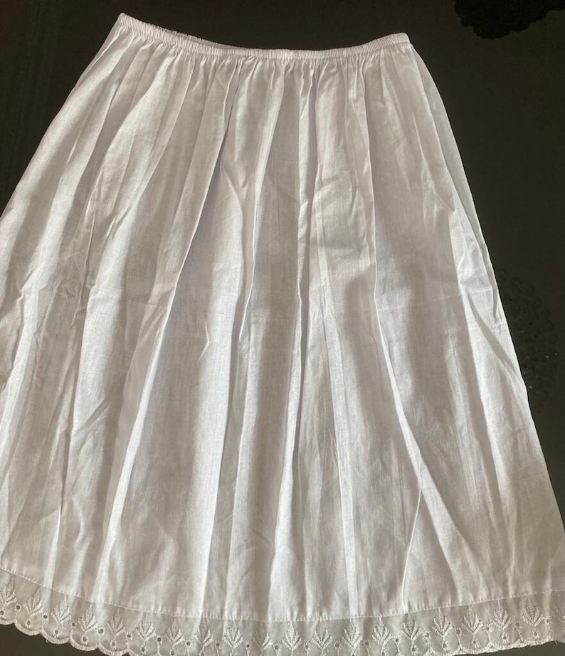 White Half Slip Anti Statics Petticoat 100%Cotton Handmade Underskirt Lightweight 40 in stock image 4