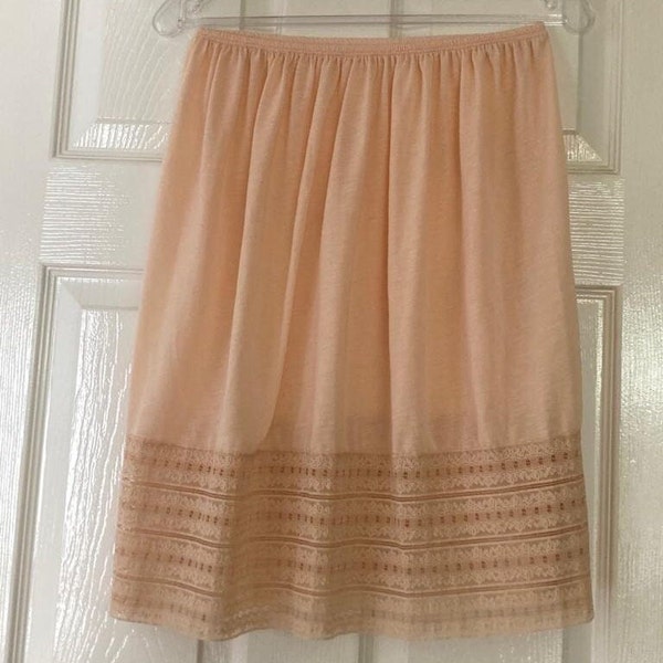 Soft Cotton Breathable Half Slip Underskirt Salmon pink,Colour With Extra Wide Cotton Lace Edging  S/ M/ L