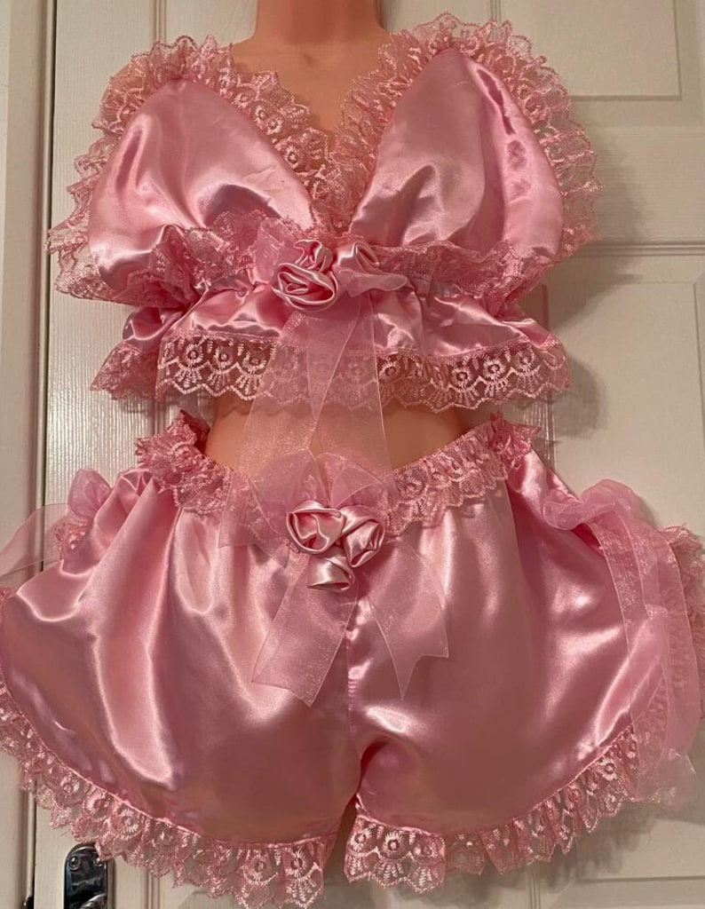 Sissy Baby Doll Silky Satin Camisole With French Style Knicker, Wedding Nighty Set, Satin Lingerie Set, women PJ Party, Gift, image 3