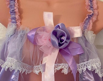 Sissy Violet (light Purple) Satin Baby Doll Nighty Negligee Dress Set, Cami top Pantie Men's and Women Lingerie Cosplay Fancy Dress CD TV