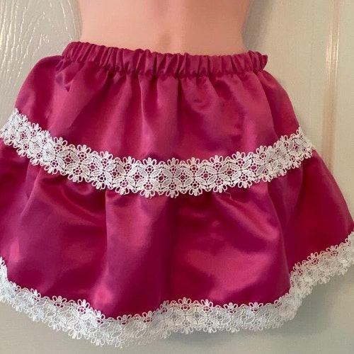 Sissy Satin Skirt ,Short Party raffled Skirt,Dark Pink & White Lace for, any Occasions,
