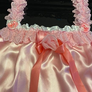 Sissy  Baby Doll Nighty Negligee Dress Set , Pink Satin and Lace Cami top and Pantie , Men&#39;s and women Lingerie Cosplay Fancy Dress CD TV