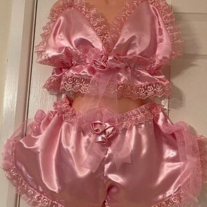 Sissy Baby Doll Silky Satin Camisole With French Style Knicker, Wedding Nighty Set, Satin Lingerie Set, women PJ Party, Gift, image 6