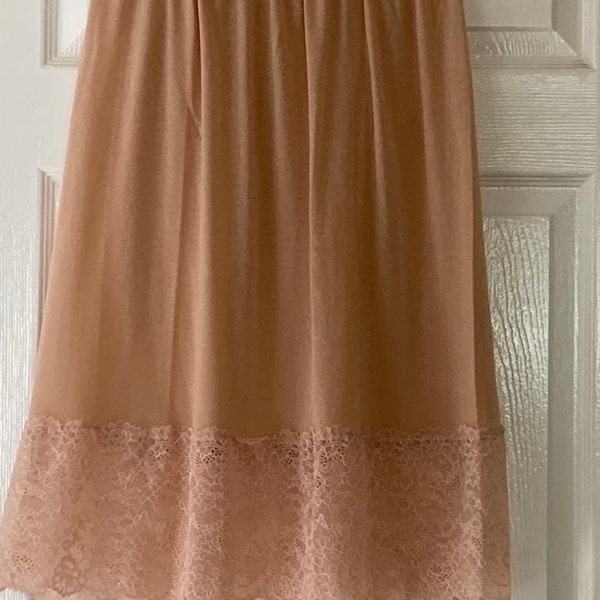 Soft Cotton Half Slip Underskirt  Brown Colour Breathable petticoat, With Extra Wide Cotton Lace Edging S/ M/ L/