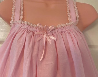 100% Pure Cotton Nighty Dress, Soft Pink Summer Nightgown, Very Soft Lightweight Neutral muslin fabric Airy and Cool, Sissy Nighty