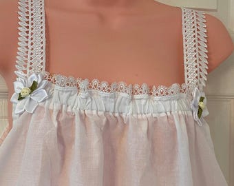 Camisón de verano 100% algodón puro, tejido de muselina de calidad natural, algodón suave blanco puro, estilo victoriano