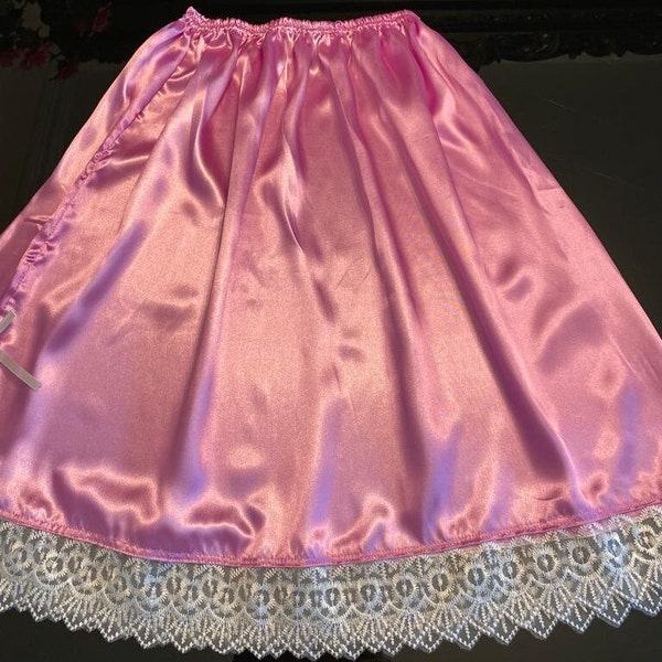 Women Silky Satin Slip Skirt/Petticoat ,Half Slip Purplish Pink ,Unisex, Sissy ,Beautiful Short Skirt UK Size S/M/L/XL