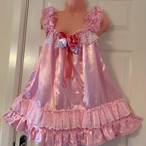 Sissy  Baby Doll Nighty Pink Satin and Lace Cami top and Pantie ,