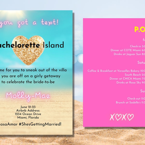 Bachelorette Island | Bachelorette Weekend Invite and Itinerary Template | Beach Bachelorette Party Weekend Invitation