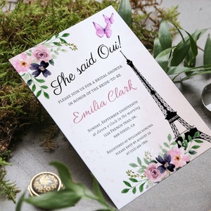 She Said Oui! Paris Themed Bridal Shower Invitation | France, Eiffel Tower Inspired Digital Template | Canva Customizable Invites French