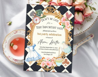 Alice in Wonderland Themed Event Invitation | Bridal Shower, Birthday Party, Baby Shower | Customizable Canva Template | Tea Party Theme