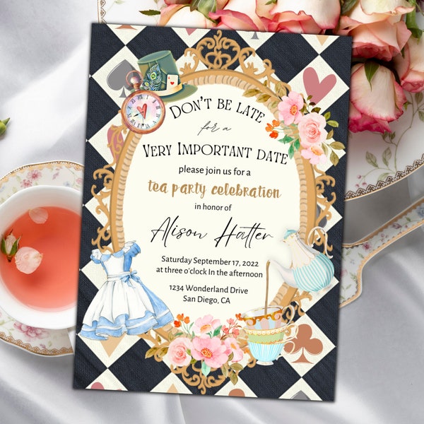 Alice in Wonderland Themed Event Invitation | Bridal Shower, Birthday Party, Baby Shower | Customizable Canva Template | Tea Party Theme