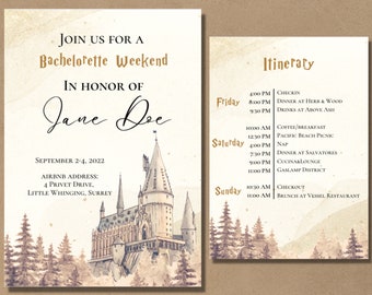 Wizard Themed Bachelorette Party Invitation and Itinerary | Canva Digital Design for Witches and Wizards | Bachelor or Bachelorette Party