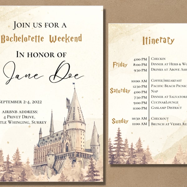 Wizard Themed Bachelorette Party Invitation and Itinerary | Canva Digital Design for Witches and Wizards | Bachelor or Bachelorette Party