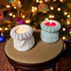 Tealight holder, candle holder in knit