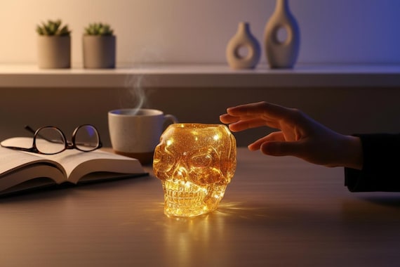 LEDスカルランプ、スカルティーライトホルダー、エポキシ樹脂スカル 