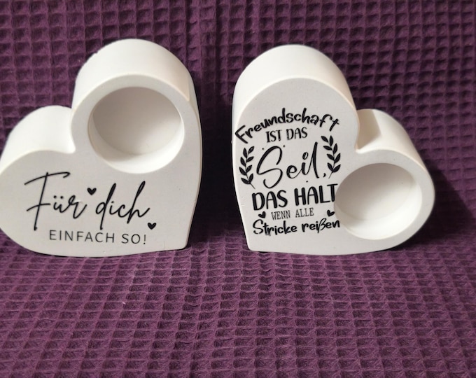 Teelichthalter herzförmig mit verschiedenen Motiven/ Texte