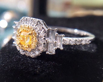 Vintage baguette cut moissanite engagement ring 14/18K yellow gold diamond engagement ring half eternity anniversary promise ring gift