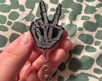 Skeleton Peace Sign Badge Reel