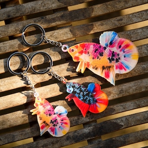 Colorful Plakat Betta Fish Keychain - Lucky Fish Key Ring - Lucky Charm