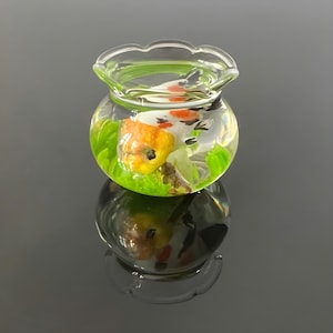Mini Fish Tank in Glass Bowl with Ranchu Fish 02 (Only One Available) – Handmade Aquarium Decor – Realistic Sculpture – Home & Office Gift
