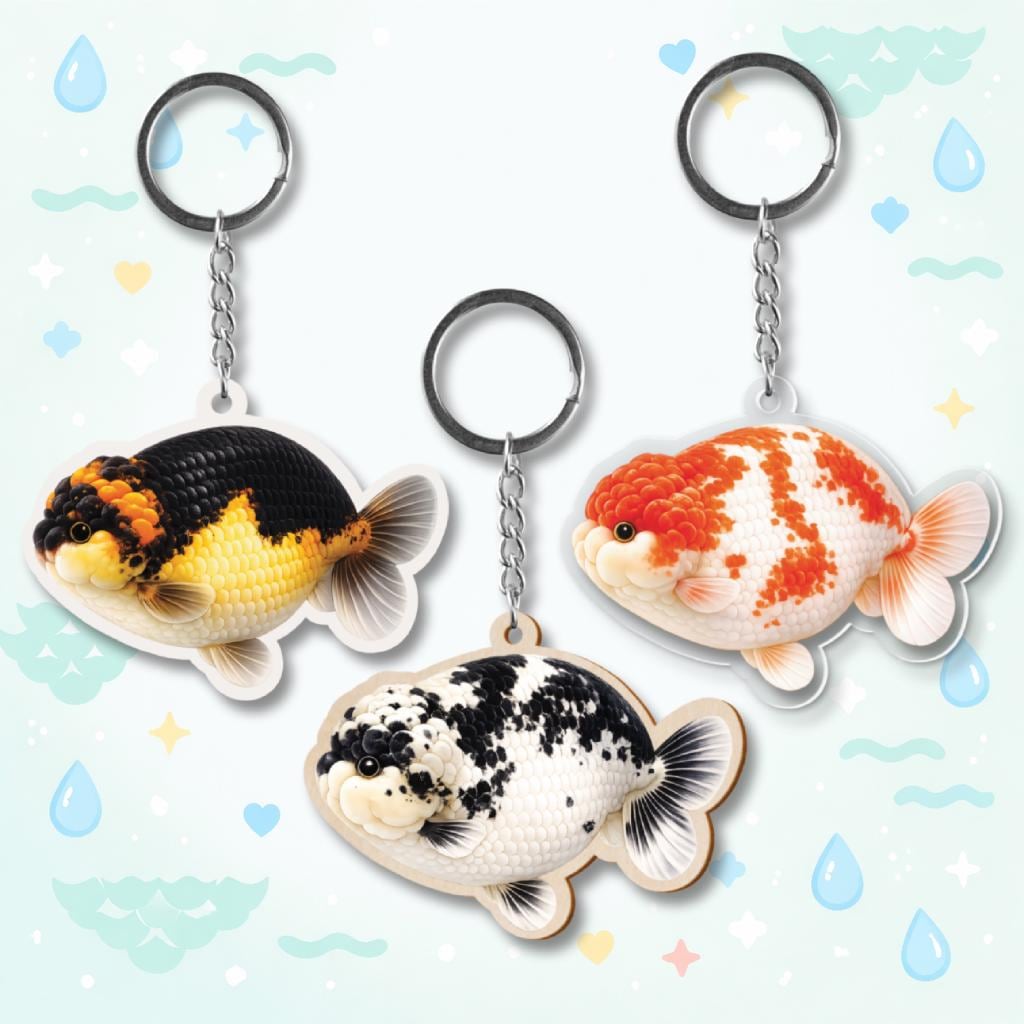 ランチュウ金魚キーホルダー – 2Dアクリル製アクアリウムチャーム、100
