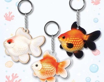 Pearlscale Goldfish Keychain – 2D Acrylic Aquarium Charm, 50 Styles Available